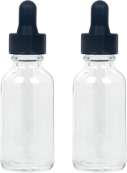 Magic Season Boston Round Glass Bottles, Transparent 1 fl oz with Droppers, 2 Pcs