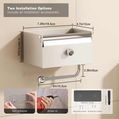 Voldra Toilet Paper Holder with Shelf, Flushable Wipes Dispenser for Bathroom, Adhesive Toilet Paper Roll Holder