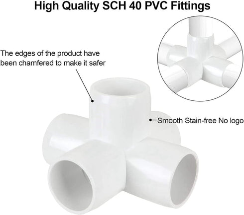10PCS PVC Plastic Pipe Connector, 6 Way Elbow Fittings for 25mm Inner Diameter Pipe (White)