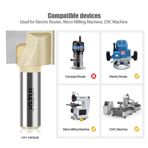 JGZUI 1/2inch 1-1/8"" (1/2inch 1-1/8"" Shank Router Bits, Diameter, Carbide Tipped Cleaning Bottom Bit for Surface