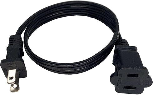 Short Extension Cord 2 Foot, 18 AWG Small 2 Prong Power Cable, Black Male to Female Outlet Saver for Indoor Use