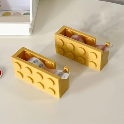 Cute Building Block Shape Tape Dispenser 10.7 x 5.2 x 4cm Plastic Stackable Label Roll Holder for School Office (Yellow)