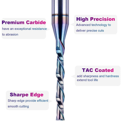 1/8 Inch 1/4 Inch 3 Inch SpeTool Spiral Downcut Router Bit Shank Extra Long with Extra Long Life Coating CNC Carbide