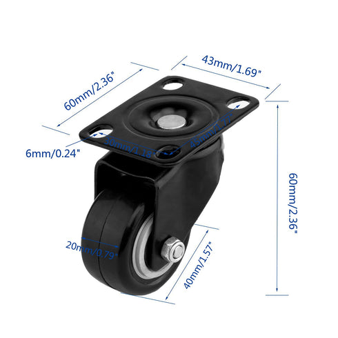 4 PCS 1.5 Inch Heavy Duty Caster Wheels, Polyurethane PU Rubber Swivel Casters, 400lb Capacity, Black