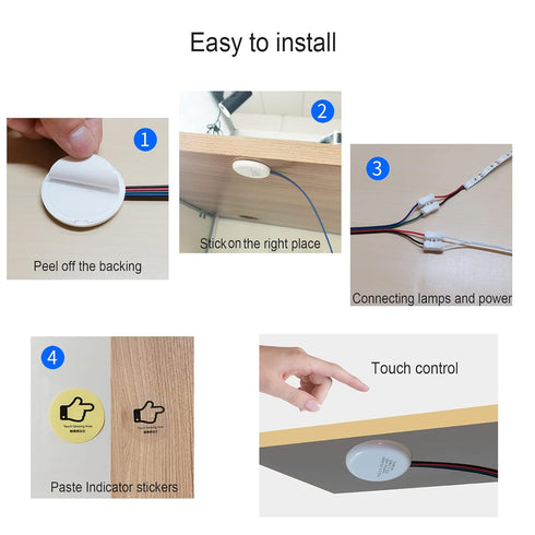 Yogcow 12V Dimmer 3.7-24V 72W Dimming Concealed LED Touch Switch, DC Touch Sensor Stepless Switches for Smart Home LED