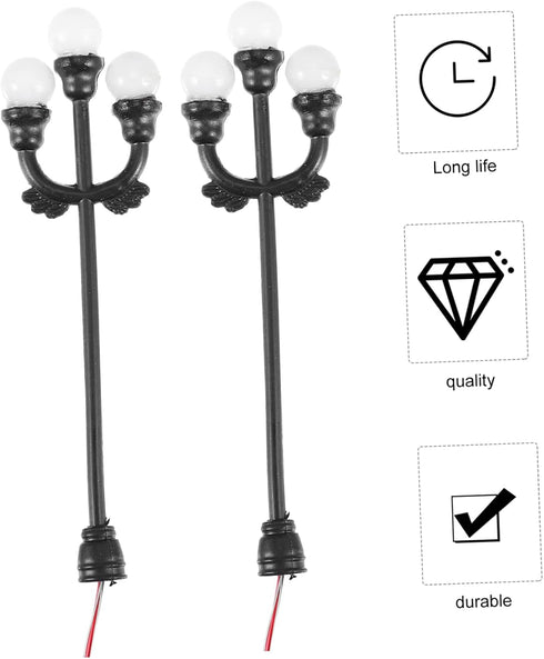 3 Pcs Street Light Model Mini Trains Landscape Lamp Model Outdoor Christmas Decorations Outdoor Lantern Miniature