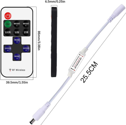 2 Pack 3528 5050 Dimmer 12V 24V LED Light Strip Remote Control Mini RF Wireless LED Controller Single Color LED Strip