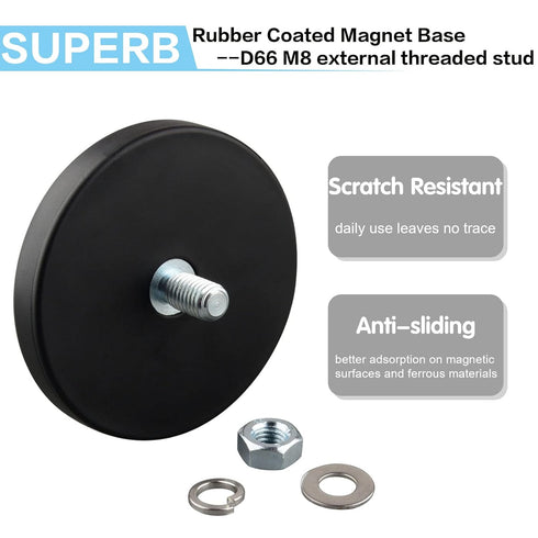 ULIBERMAGNET 2Pack Anti-Scratch 60lb Neodymium Round Rubber Coated Magnet with M8 Male Thread Stud