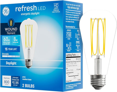 60W ST19 Bulbs (2 Pack) GE Refresh HD Daylight
