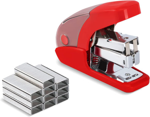 Effortless Mini Stapler Set, 20 Sheet Capacity, Integrated Remover & Staple Storage, 1000 Staples, Red