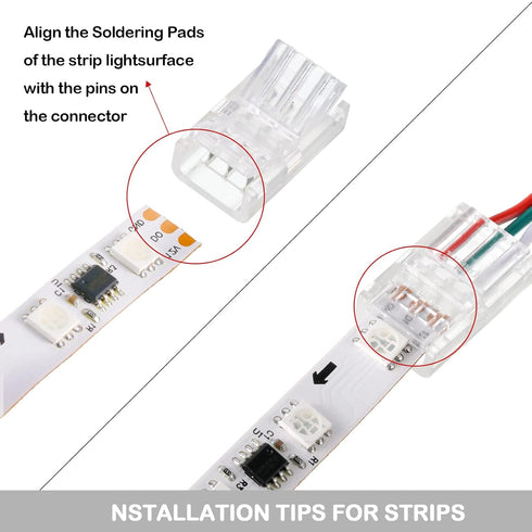 20 Pieces 3 Pin LED Light Connectors, Strip to Wire Quick Connector for 5050 LED RGB Strip Light