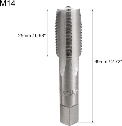 uxcell Metric Hand Tap M14 Thread - 1.5 Pitch, 4 Straight Flutes H2 Alloy Tool Steel Tapping Tools Set