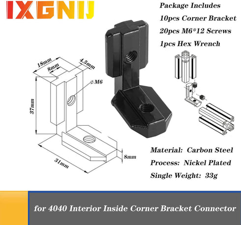 10PCS 4040 Corner Bracket L-Shape Connector for 4040 Aluminum Extrusion Accessories (Black)