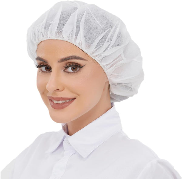 Disposable Bouffant Hair Nets for Cooking & Beauty, 24-inch White & Black Caps.