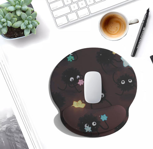LuckyCow Cute Cartoon Small Black Coal Ball Mouse Pad with Wrist Support, Ergonomic Wrist Rest Table Decoration Simple