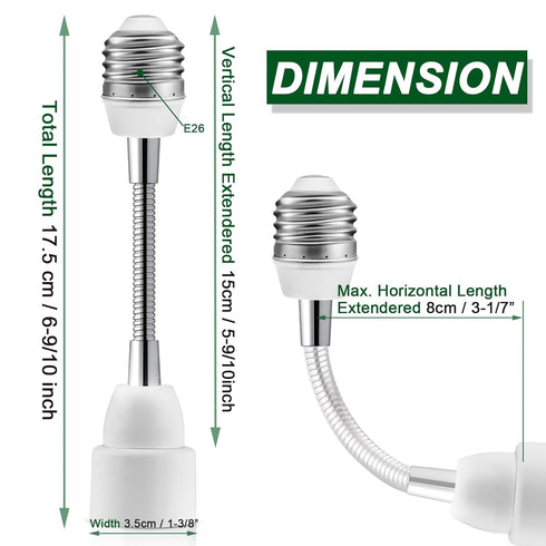 3 Prong Outlet Light Socket Adapter, Flexible Light Bulb to Outlet Socket Adapter with Extension Cord for Garage,