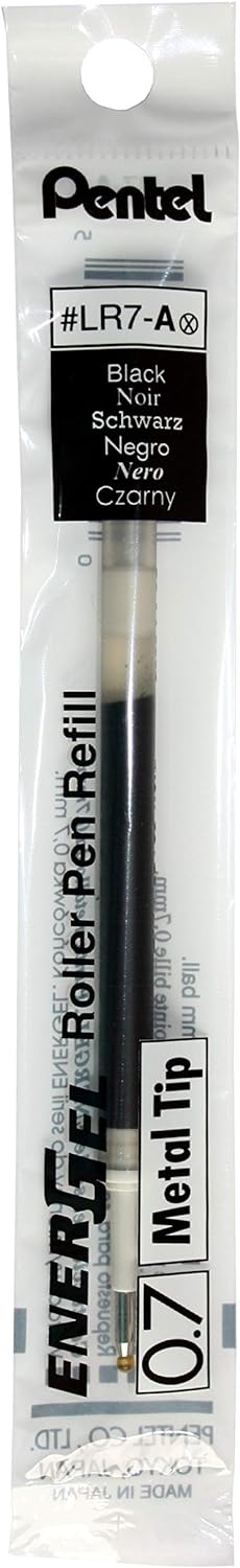Pentel LR7ABX Gel Pen Refills, 0.7mm Fine, Black Ink - 12/BX, f/EnerGel
