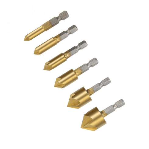 uxcell Countersink Drill Bit Set, 6mm 8mm 9mm 12mm 16mm 19mm Dia, 1/4 Hex Shank, 90 Degree Chamfer Tool, 6pcs