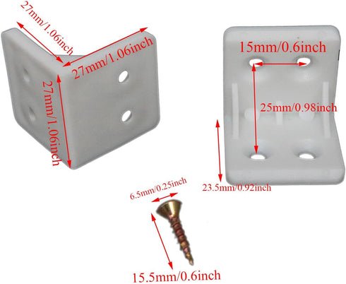 AYLIFU 1 1-inch 20pcs White Plastic Right-Angle L-Shaped Brackets Shelf Support Frames Corner Braces with Screws Used
