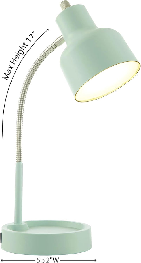 Generic 17" LED Catch-All Base & AC Outlet Adjustable Flexible Desk Lamp (Green)