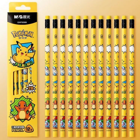 Pikachu Pencils with Eraser, 2B Triangular Pencils 12 Count (Yellow) by Pikachu
