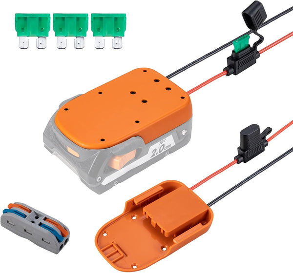 Power Wheel Adapter for Ridgid AEG 18V Hyper Li-ion Battery with Fuse & Wire Terminals for RC Car