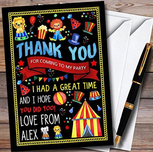 The Card Zoo Black Kids Circus Carnival Clown Personalized Childrens Birthday Party Thank You Cards