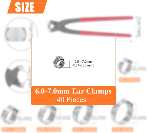 40 Pieces 6-7mm 304 Stainless Steel Single Ear Hose Clamps