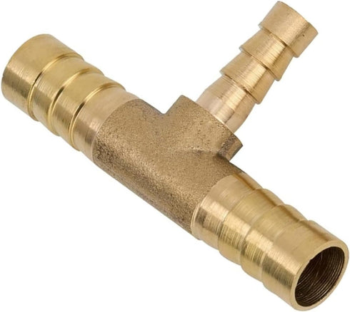 Closmos 2pcs Brass Hose Barb Reducer Tee, 5/8" x 3/8" x 5/8" Barbed 3 Ways Connector with Hose Clamps
