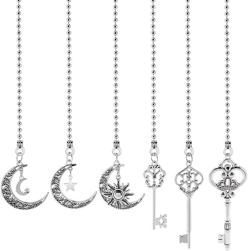 PLIGREAT 6 Pcs Ceiling Fan Pull Chain Extenders, 12" Moon Star Ceiling