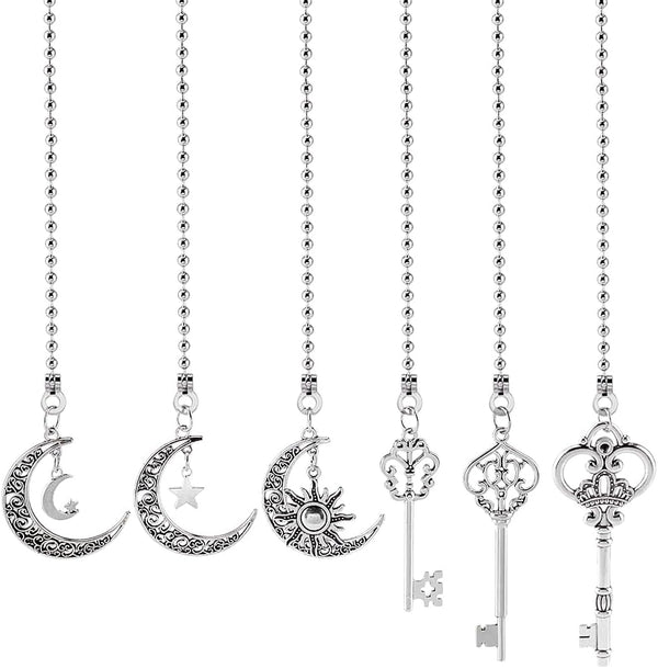 PLIGREAT 6 Pcs Ceiling Fan Pull Chain Extenders, 12" Moon Star Ceiling