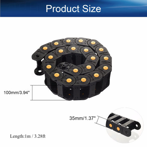 Heyiarbeit R100 Cable Drag Chain 1Meter Carrier Drag Chain Cable Wire 35x100mm with End Connectors for Electrical