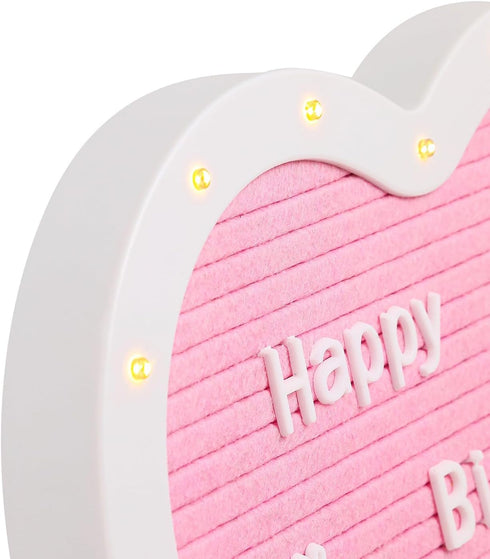 Lights,10x10 663 Heart-Shaped Felt Letter Board with Built-in LED Light-up Message Board with Pre-Cut Letters,Cursive