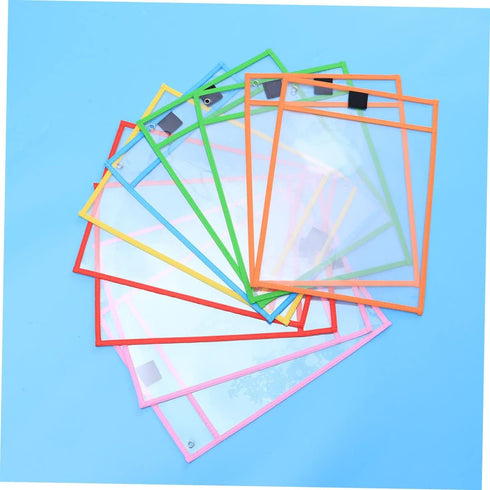 DIYEAH 24pcs Set Dry Erase Pockets Reusable Wipe Sleeves Pen Holder for Office School Random