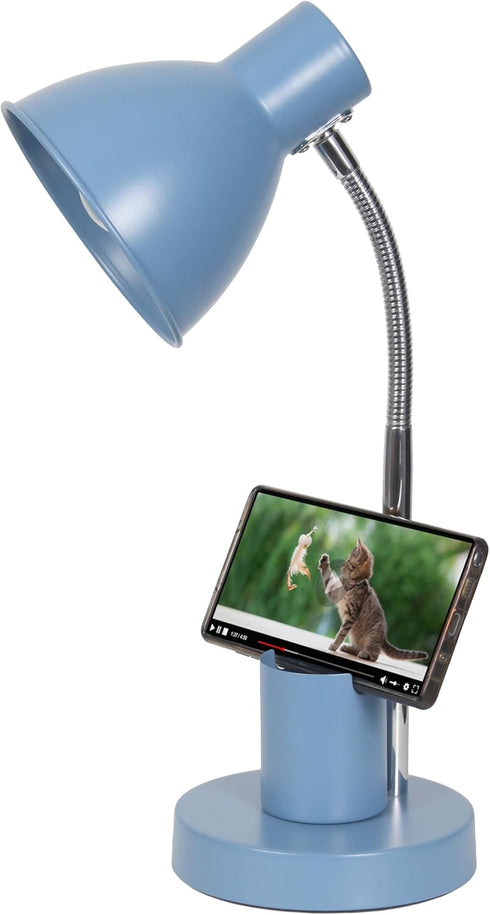 LD1076-BLU 16.22" Simple Designs Sleek Essentials Adjustable Metal Desk Task Lamp with Organizer Compartment