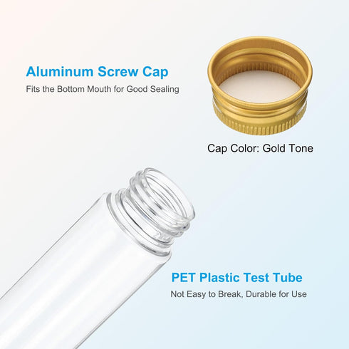 PATIKIL 110ml Test Tubes, 36pcs Clear Plastic Flat Bottom Containers with Caps for Bead Candy Bath Salt Storage, Gold