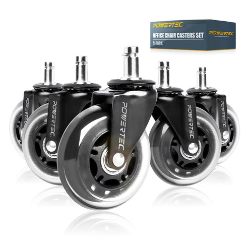 POWERTEC Office Chair Wheels Replacement, Heavy Duty 3 Inch Caster Wheels for Office & Gaming Chair (Set of 5)
