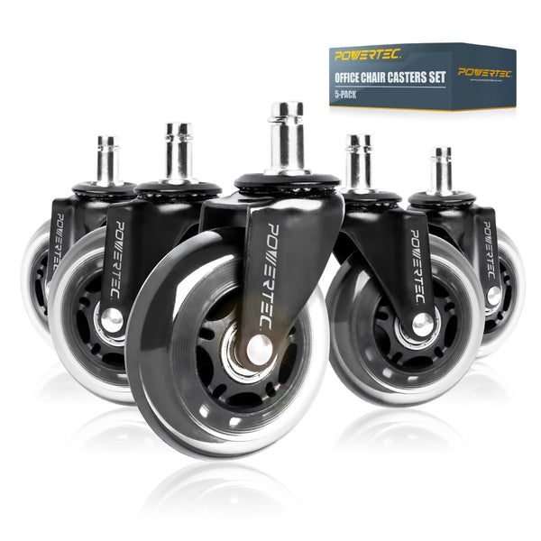 POWERTEC Office Chair Wheels Replacement, Heavy Duty 3 Inch Caster Wheels for Office & Gaming Chair (Set of 5)