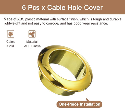 uxcell 6Pcs Cable Hole Cover, 1 inch ABS Office Desk Grommet, Gold Wire Cord Organizer for Desktop