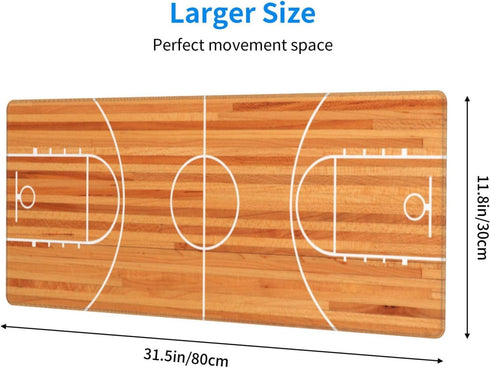 Basketball Gaming Mouse Pad XL, Large Non-Slip Rubber Mousepad, Stitched Edges, Long Extended Mouse Pad, 31.5'' X 11.8''