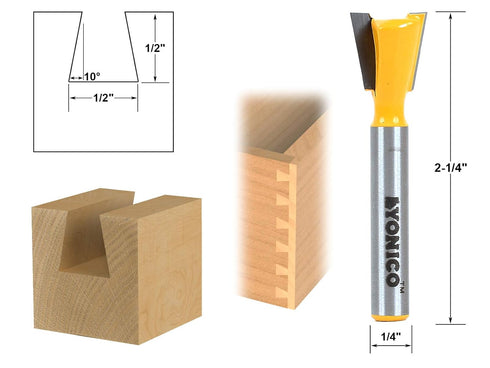 YONICO Dovetail Router Bit - 10 Degree X 1/2-Inch 1/4-Inch Shank 14111q