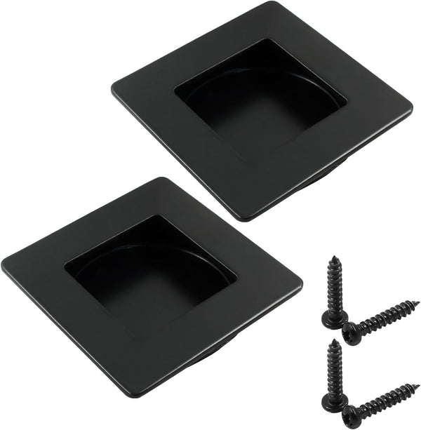 2 Pack Square Sliding Cabinet Finger Pulls, Stainless Steel Recessed Flush Pocket Handles, 2.3 Inch (59mm)