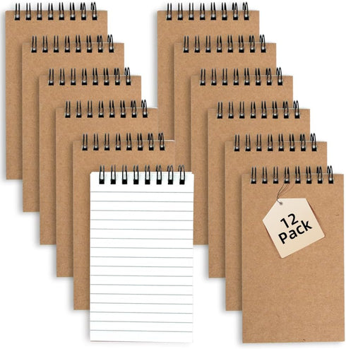 Pocket Notebooks Set of 12 - Small 3x5 Spiral Notepads, Office Style Mini Notebook, Lined College Ruled Paper for Home,