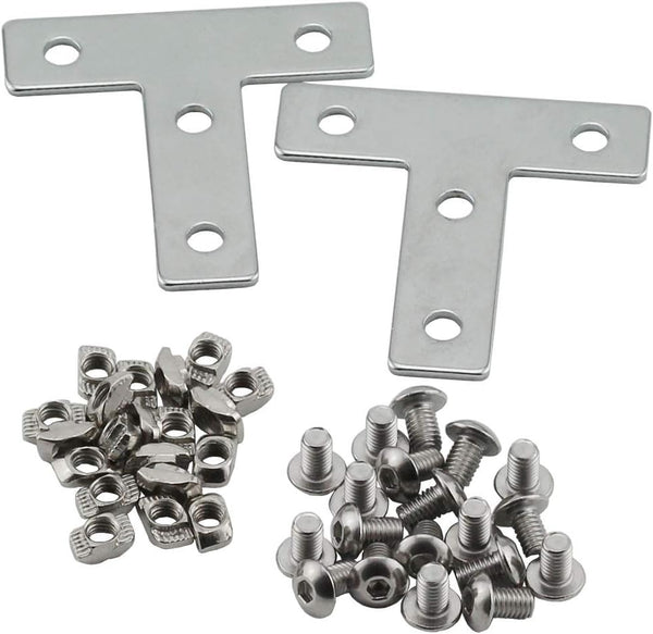 Aluminum Profile Connector Bracket Set, 2Pcs T Shape Connector, 8Pcs M5 T-Slot Nuts, for 6mm Slot 2020 Series