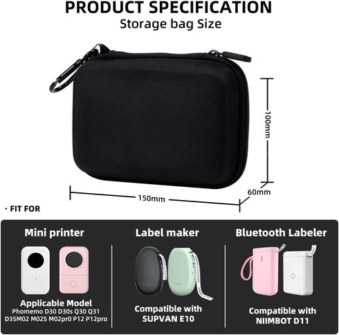 Phomemo D30 D35 Label Marker with Black Case, 3 Rolls of White Label Tapes, Waterproof Storage Bag, 160 Tapes/Roll
