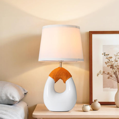 16 SOTTAE Boho Table Lamps Living Room Bedroom,Rattan Bohemian Ceramic Base,Farmhouse Desk Lamp Rustic Egg Design