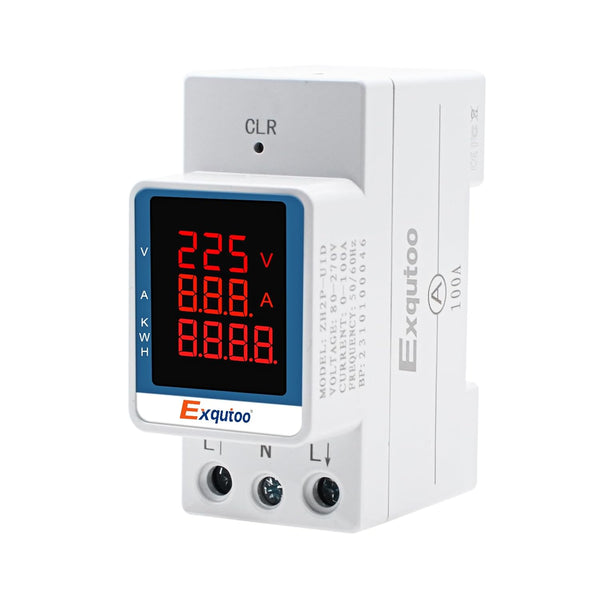 Digital Display Energy Meter, AC Rail-Mounted Electricity Usage Monitor for Voltage, Current, Energy Measurement