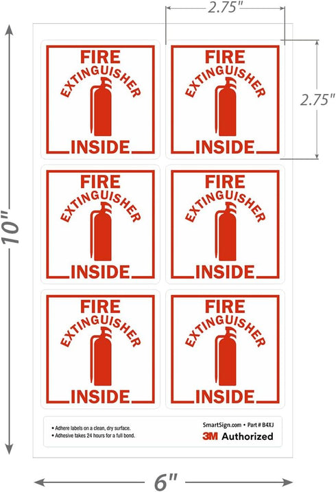 SmartSign Fire Extinguisher Inside Stickers | 2.75" x 2.75" Engineer Grade Reflective Labels, Pack of 6