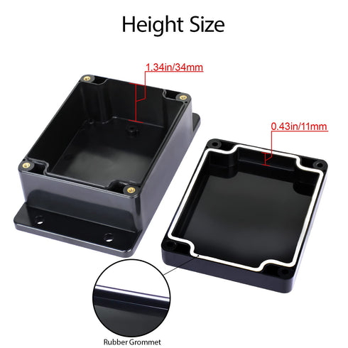 Junction Box IP65 Waterproof Dustproof ABS Plastic Electric Project Enclosure with Fixed Ear, Black, 4.5x3.5x2.2 inch