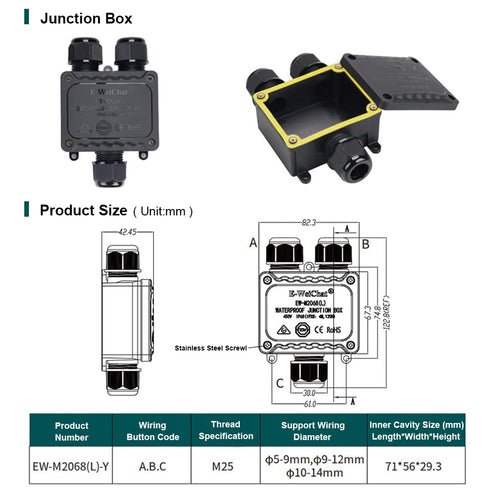 Junction Box Outdoor Waterproof Electrical Box, 3 Way Plug Line Plastic External Junction Box, Electric Power Cord Boxes Suitable for Outdoor Lights, Landscape Lighting (3way)